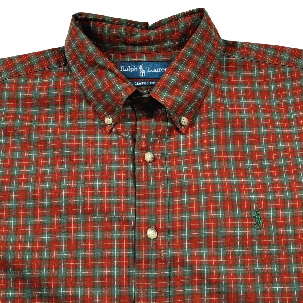 Ralph Lauren Classic Fit Plaid Button Down Shirt Mens XL green pony Long Sleeve